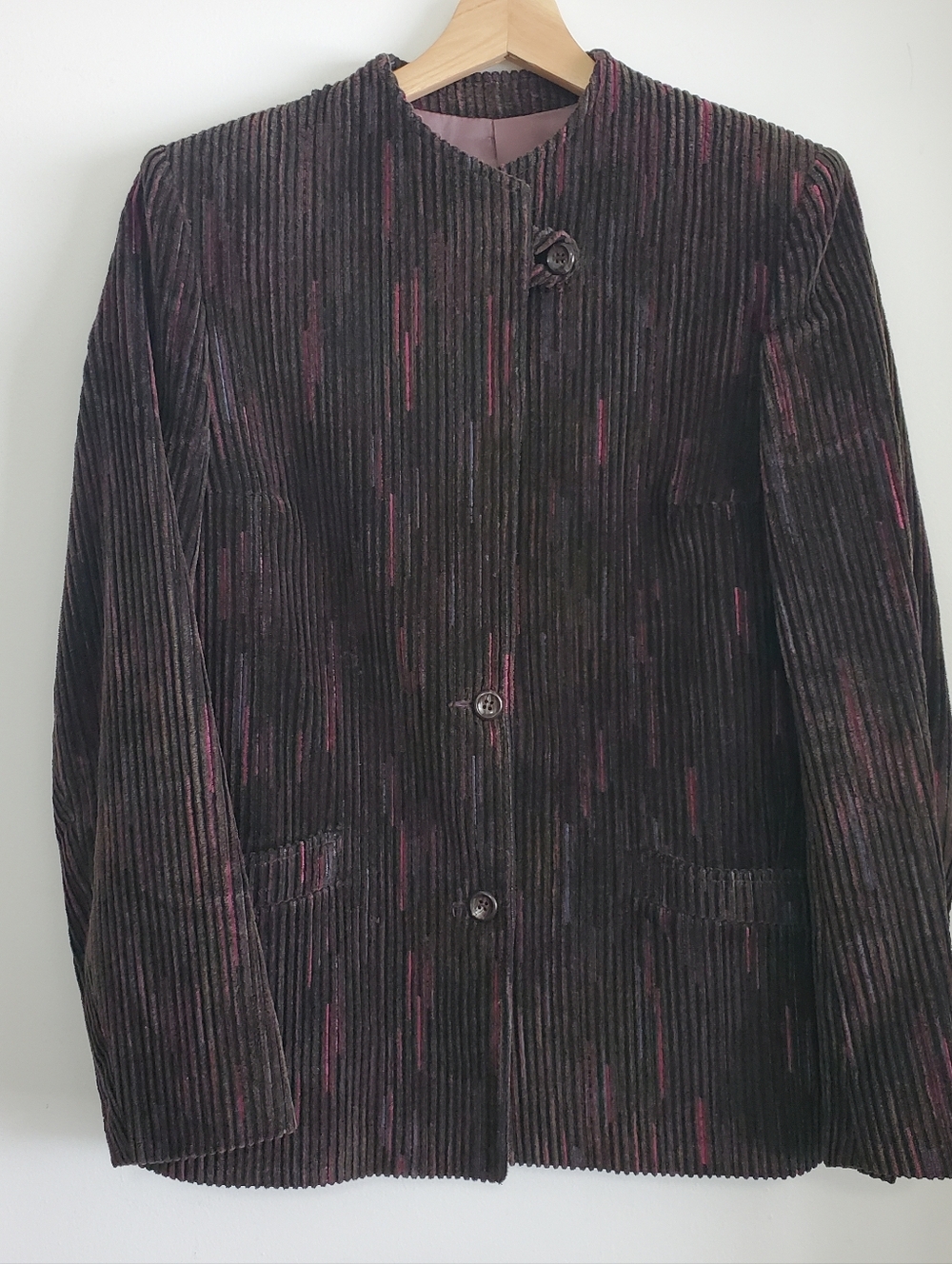 Vintage 60s Large Cord Suit Jacket Brian Tucker Dublin Black Coat Pink Stripes
